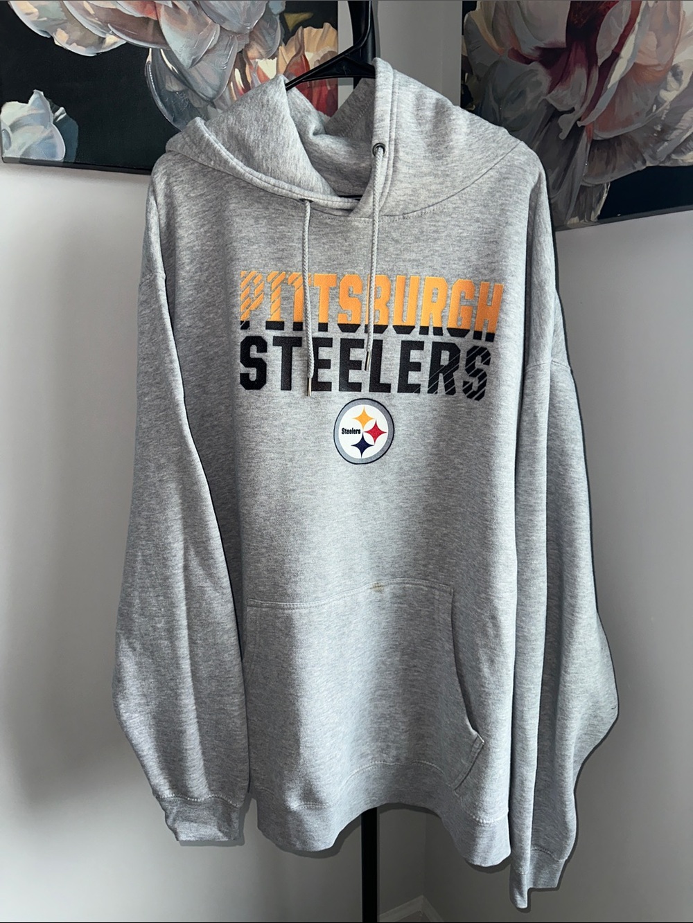 Fanatics Grey Pittsburgh Steelers Pullover Hoodie with Gold & Black Logo